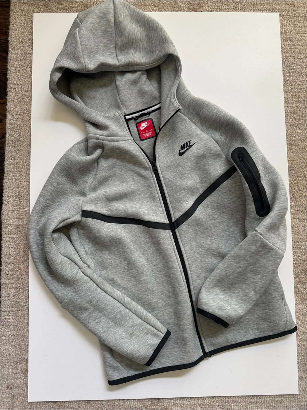 Nike Kids Light Gray Hooded Full-Zip Sweatshirt with Black Trim